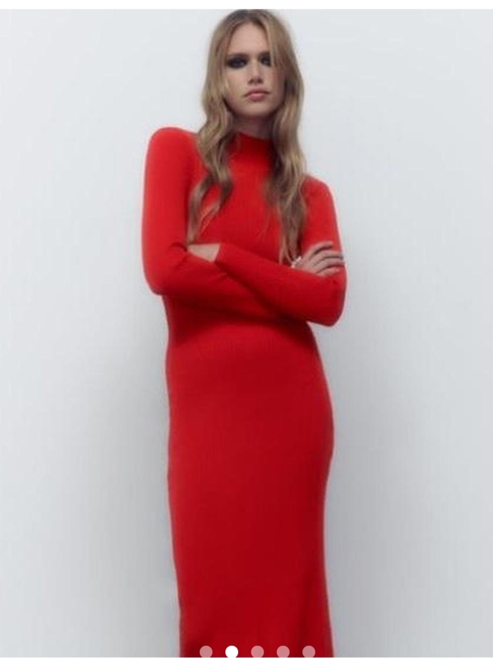 Zara Vibrant Red Long Sleeve Knit Midi Dress